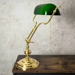 Giovanni Battista Bankerlampe Jugendstil 47 cm Messing Glas Zugschalter E27< Tischlampen|Bürolampen