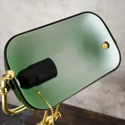 Giovanni Battista Bankerlampe Jugendstil 47 cm Messing Glas Zugschalter E27< Tischlampen|Bürolampen