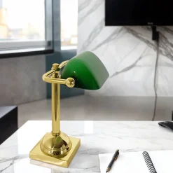 Glaslampen|Messinglampen*Giovanni Battista Bankerlampe klein 25 cm E14 schwenkbar Messing Glas