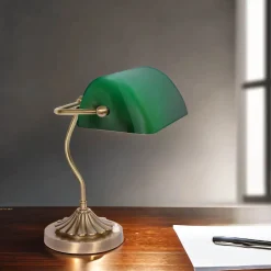 Giovanni Battista Bankerlampe Messing massiv Glas Schreibtisch MINISTERO< Schreibtischlampen|Glaslampen