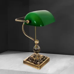 Giovanni Battista Bankerlampe Messing massiv Glas 36 cm hoch schwenkbar< Glaslampen|Messinglampen