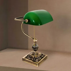 Giovanni Battista Bankerlampe Messing massiv Glas 36 cm hoch schwenkbar< Glaslampen|Messinglampen