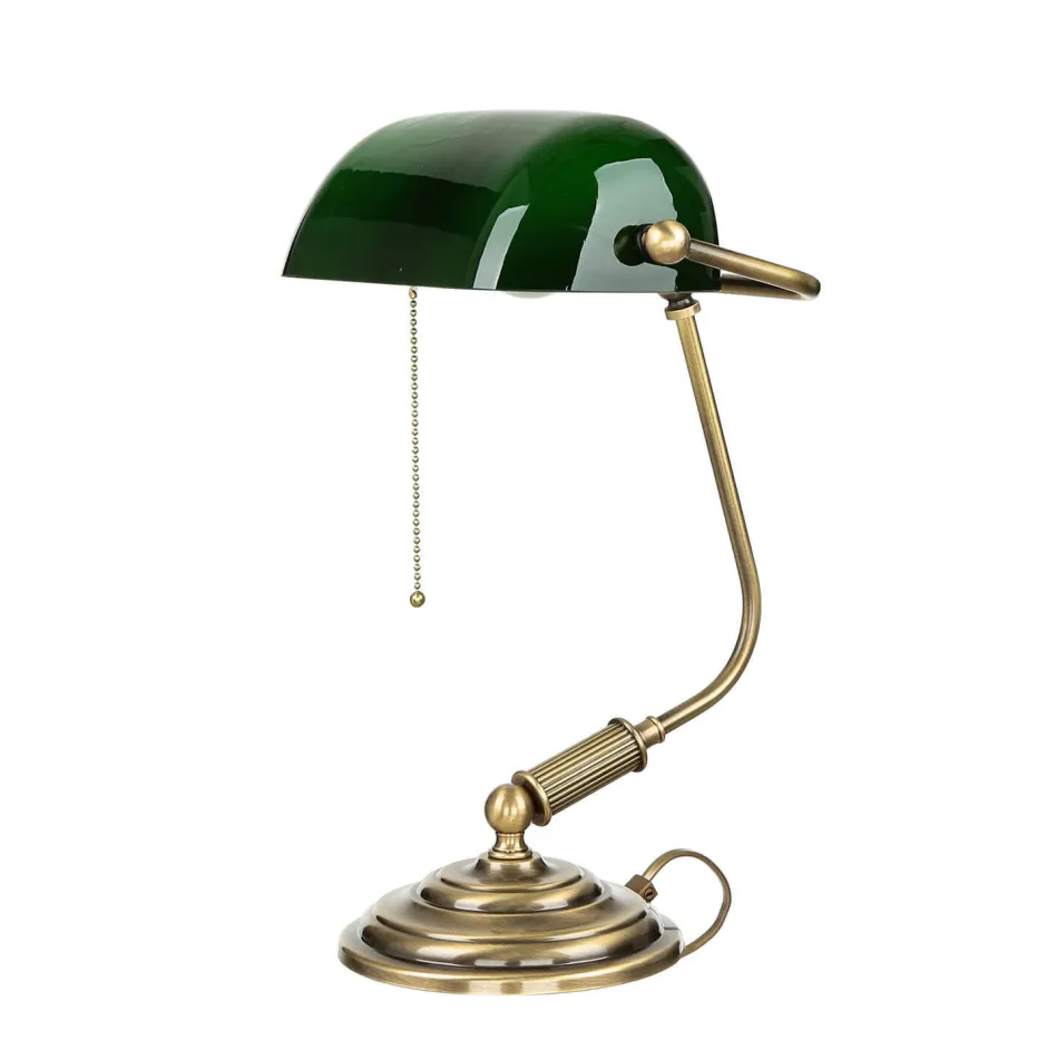 Giovanni Battista Bankerlampe Messing massiv 35,5 cm Zugschalter< Schreibtischlampen|Glaslampen