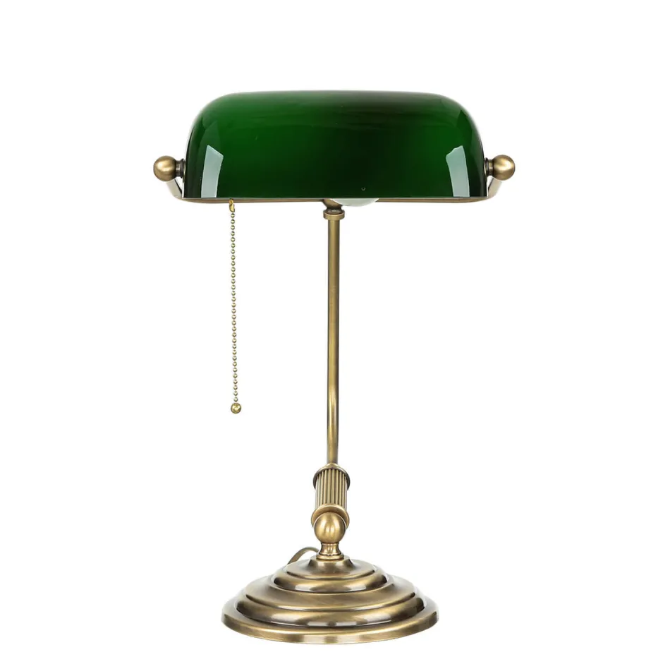 Giovanni Battista Bankerlampe Messing massiv 35,5 cm Zugschalter< Schreibtischlampen|Glaslampen