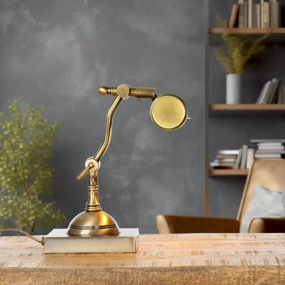 Schreibtischlampen|Metall Lampen*Giovanni Battista Bankerlampe Messing massiv verstellbar 26 cm E27