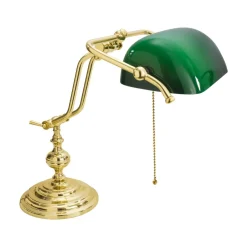 Giovanni Battista Bankerlampe Zugschalter 38 cm E27 Messing Glas Grün< Tischlampen|Bürolampen