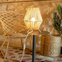 Wohnzimmerlampen|Schlafzimmer Lampen*Newgarden Beistelllampe Dreibein Rattan H: 32,5 cm E27 YILAN