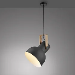 Hängelampen|Bürolampen*Just Light Bewegliche Hängeleuchte Schwarz Holz Metall E27 L:30 cm