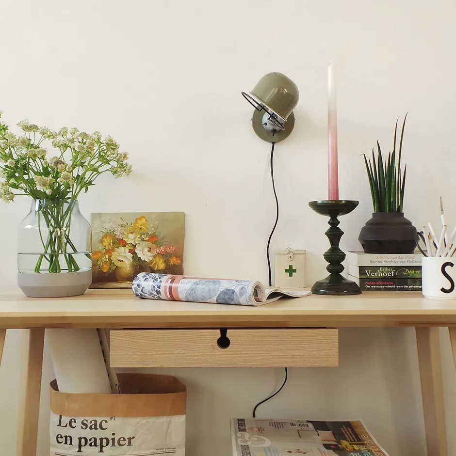 Spots|Wandleuchten*Steinhauer Beweglicher Wandspot mit Stecker in Grün Silber T:29 cm