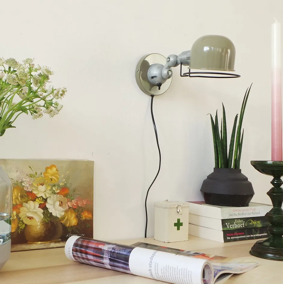 Spots|Wandleuchten*Steinhauer Beweglicher Wandspot mit Stecker in Grün Silber T:29 cm