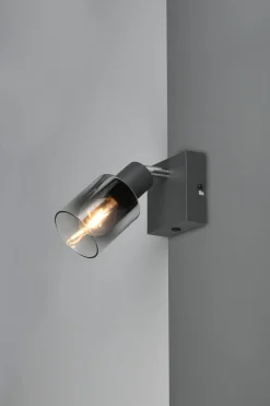 Flurlampen|Bürolampen*Trio Reality Beweglicher Wandstrahler Rauchglas Metall E14 T:15 cm