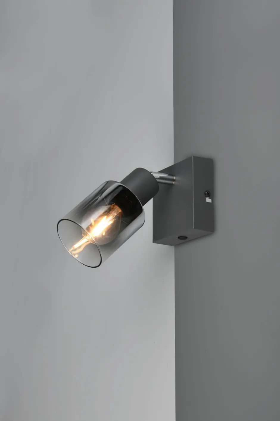 Flurlampen|Bürolampen*Trio Reality Beweglicher Wandstrahler Rauchglas Metall E14 T:15 cm