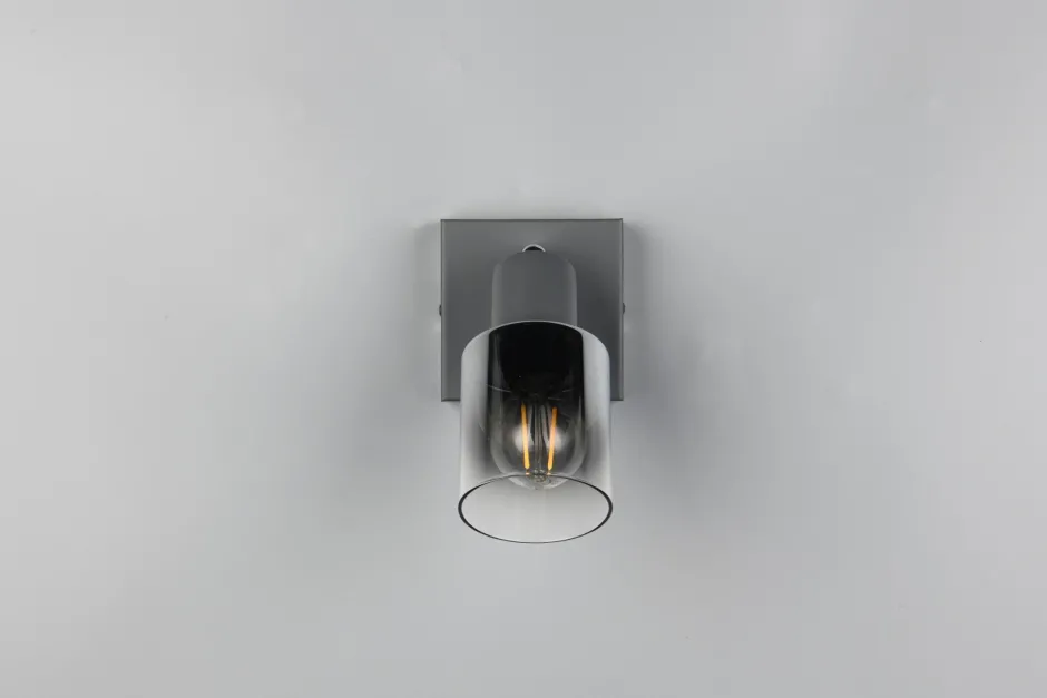 Flurlampen|Bürolampen*Trio Reality Beweglicher Wandstrahler Rauchglas Metall E14 T:15 cm