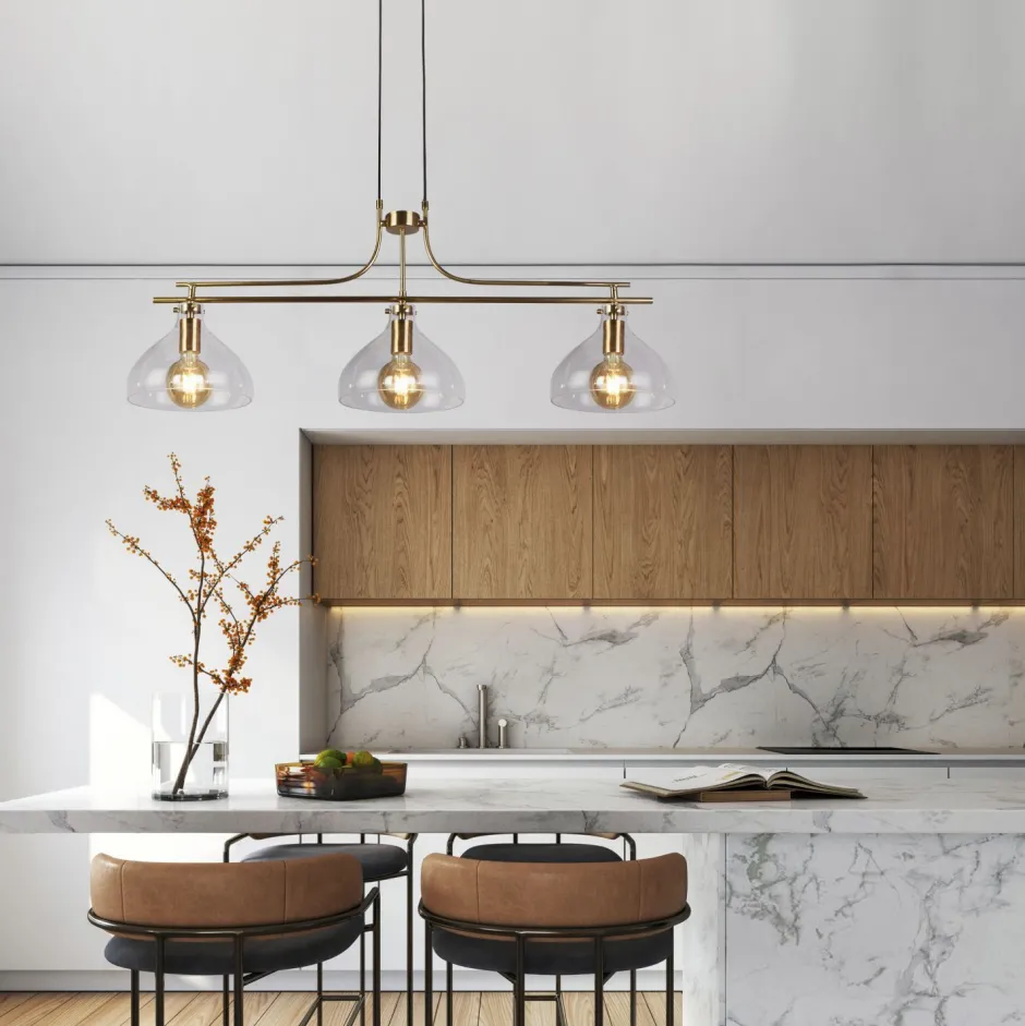 Wohnzimmerlampen|Glaslampen*Searchlight Billardleuchte Vintage 3-flammig B: 110 cm E27 in Messing