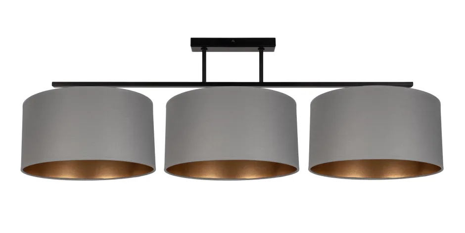 Belis Blendarme Deckenlampe Stoff Graphit Gold E27 3-flammig< Bürolampen|Wohnzimmerlampen