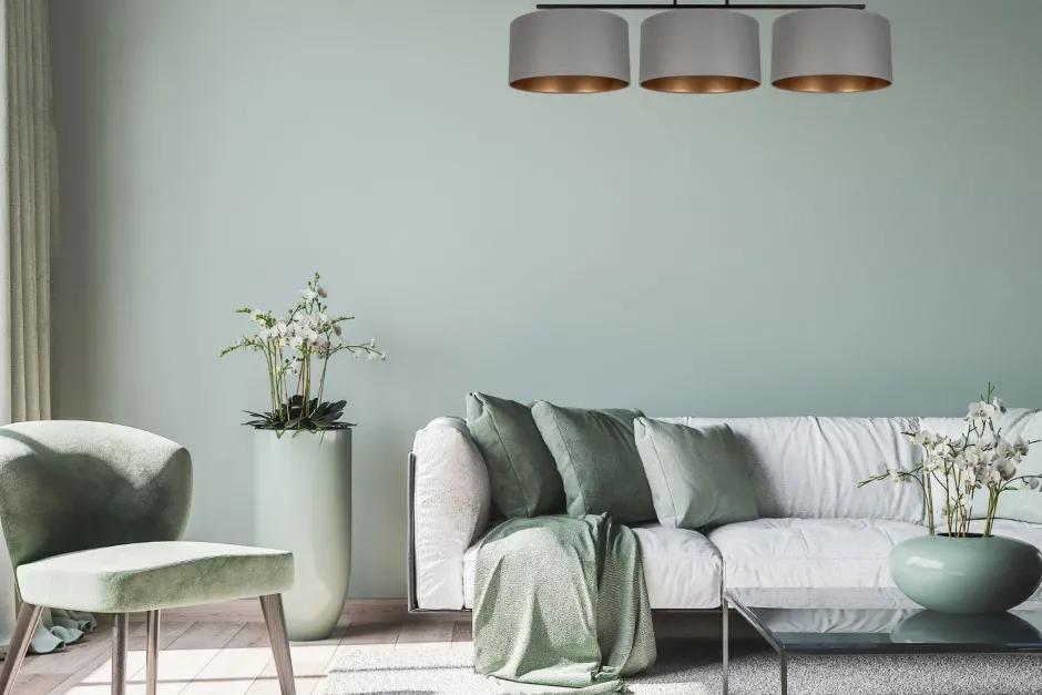 Belis Blendarme Deckenlampe Stoff Graphit Gold E27 3-flammig< Bürolampen|Wohnzimmerlampen