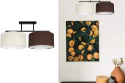 Belis Blendarme Deckenleuchte Stoff Ecru Braun E27 L:70 cm< Bürolampen|Wohnzimmerlampen