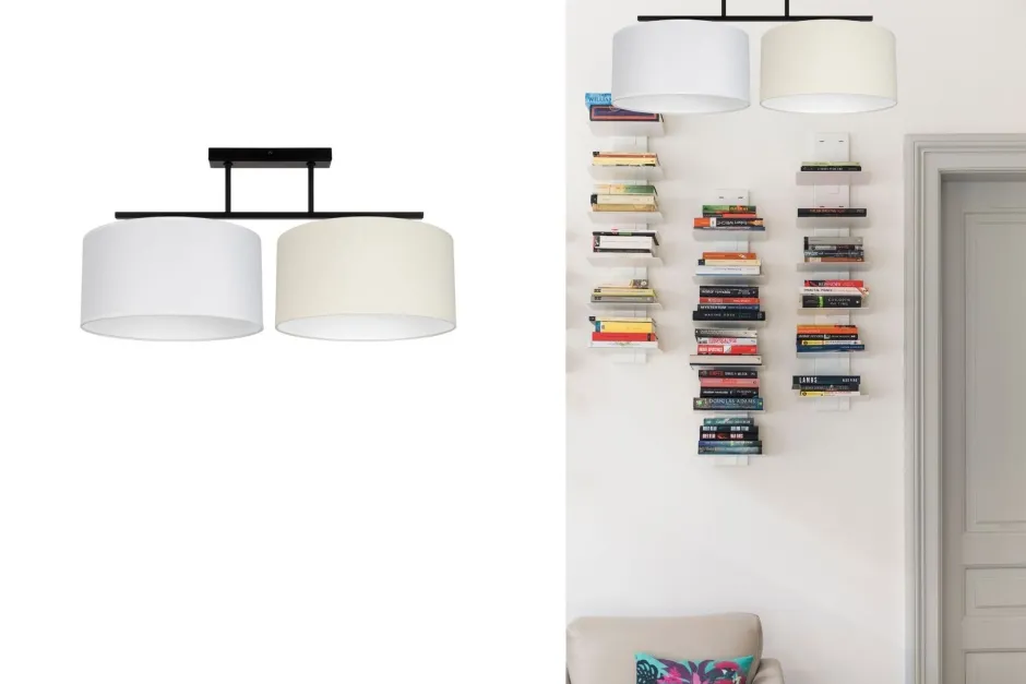 Belis Blendarme Deckenleuchte Stoff Weiß Ecru E27 L:70 cm< Bürolampen|Wohnzimmerlampen