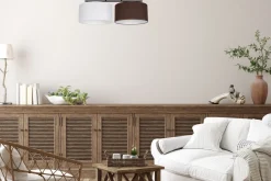 Bürolampen|Wohnzimmerlampen*Belis Blendarme Deckenleuchte Stoff Weiß Braun E27 L:70 cm