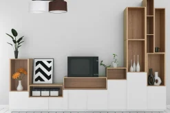 Bürolampen|Wohnzimmerlampen*Belis Blendarme Deckenleuchte Stoff Weiß Braun E27 L:70 cm