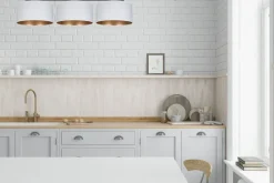 Bürolampen|Wohnzimmerlampen*Belis Blendarme Deckenleuchte Stoff Weiß Gold E27 100 cm lang