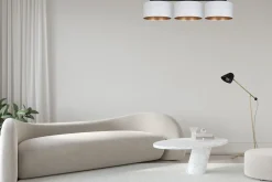 Bürolampen|Wohnzimmerlampen*Belis Blendarme Deckenleuchte Stoff Weiß Gold E27 100 cm lang