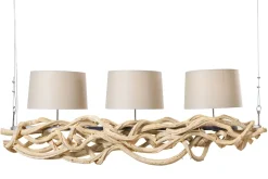 Bürolampen|Stofflampen*Invicta Interior Blendarme Hängelampe 3-flammig Holz Leinen 165 cm lang