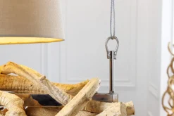 Bürolampen|Stofflampen*Invicta Interior Blendarme Hängelampe 3-flammig Holz Leinen 165 cm lang