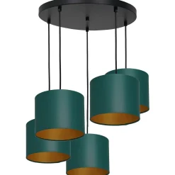 Hängelampen|Bürolampen*Luminex Blendarme Hängelampe Petrol Gold Stoff Metall 5-flmg