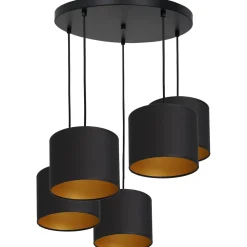 Luminex Blendarme Hängelampe Schwarz Gold Stoff Metall 5-flmg< Hängelampen|Bürolampen