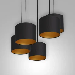 Luminex Blendarme Hängelampe Schwarz Gold Stoff Metall 5-flmg< Hängelampen|Bürolampen