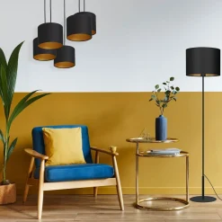 Luminex Blendarme Hängelampe Schwarz Gold Stoff Metall 5-flmg< Hängelampen|Bürolampen