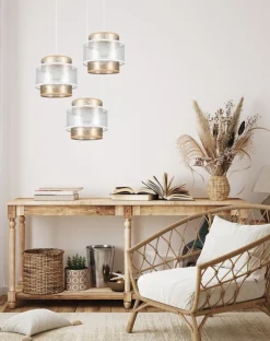 Belis Blendarme Hängelampe Stoffschirme Weiß Gold E27 B:38 cm< Hängelampen|Bürolampen