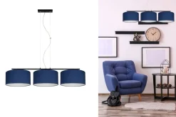 Bürolampen|Wohnzimmerlampen*Belis Blendarme Hängelampe Stoff Schwarz Blau E27 L:100 cm