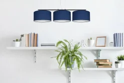 Bürolampen|Wohnzimmerlampen*Belis Blendarme Hängelampe Stoff Schwarz Blau E27 L:100 cm