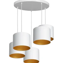Luminex Blendarme Hängelampe Weiß Gold Stoff Metall B:58 cm< Hängelampen|Bürolampen