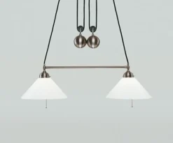 Hängelampen|Bürolampen*Berliner Messingleuchten Blendarme Hängelampe Zugschalter Messing Glas in Nickel