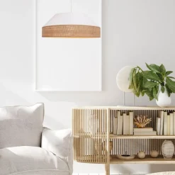 Belis Blendarme Hängeleuchte Stoff Rattan E27 Ø45 cm wohnlich< Hängelampen|Bürolampen