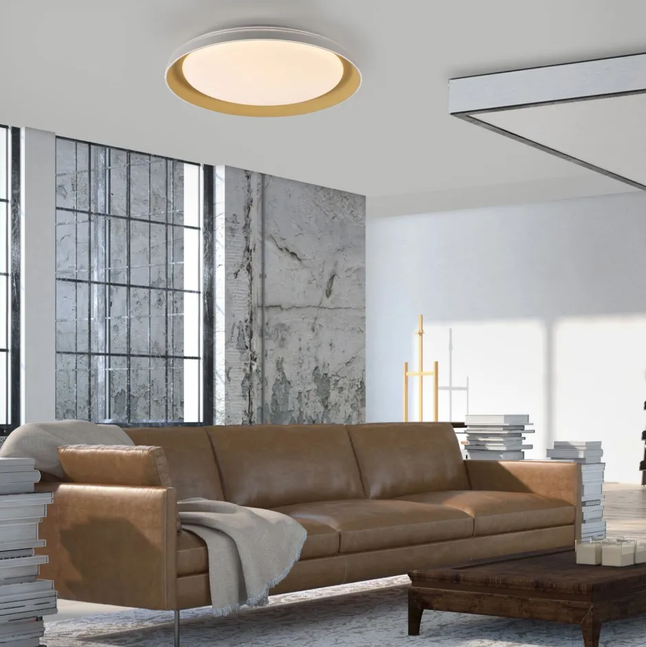 Deckenleuchten|Flurlampen*Just Light Blendarme LED Deckenlampe Weiß Messing Ø43 cm dimmbar