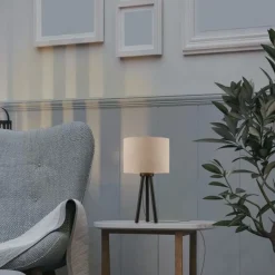 Wohnzimmerlampen|Schlafzimmer Lampen*Just Light Blendarme NachtTischlampe Tripod Stoffschirm E27 46 cm