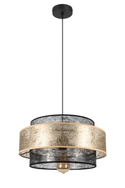 Hängelampen|Bürolampen*Belis Blendarme Pendelleuchte Stoffschirm Schwarz Gold Ø40 cm