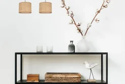 Hängelampen|Bürolampen*Belis Blendarme Pendelleuchte Stoff Braun E27 50 cm länglich