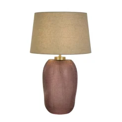 Wohnzimmerlampen|Glaslampen*Searchlight Blendarme Tischlampe Glas Stoff 37 cm Pink Natur E27