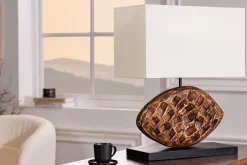 Invicta Interior Blendarme Tischlampe Stoff Akazie Kautschuk wohnlich< Tischlampen|Schlafzimmer Lampen