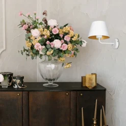 Wandleuchten|Schlafzimmer Lampen*Luminex Blendarme Wandlampe Weiß Gold Stoff Metall E27 H:23 cm