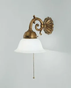 Berliner Messingleuchten Blendarme Wandleuchte Messing Glas E27 mit Zugschalter< Wohnzimmerlampen|Küchenlampen