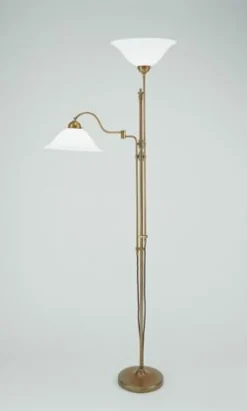 Berliner Messingleuchten Deckenfluter Berliner Messing Glas mit Leselicht 200 cm< Wohnzimmerlampen|Metall Lampen