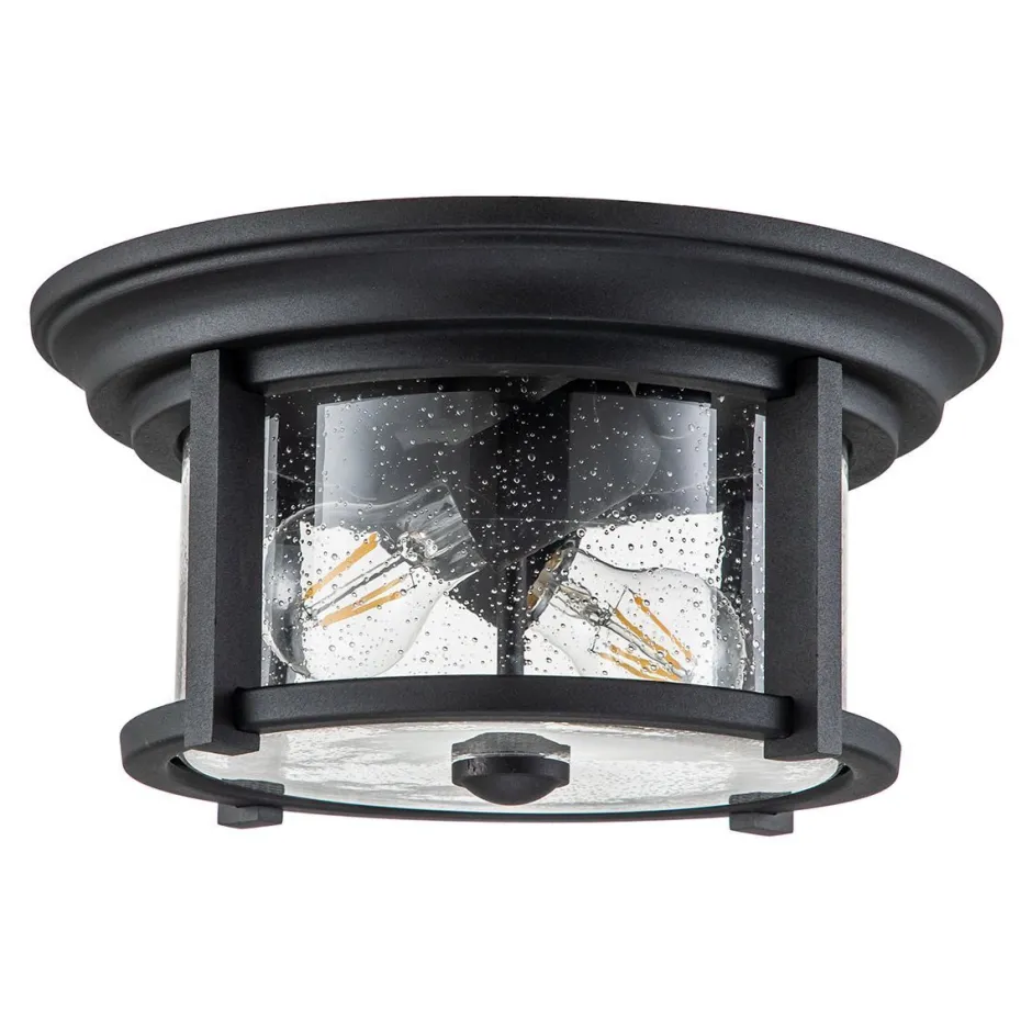 Außenleuchten Antik|Rustikale Außenleuchten*Elstead Deckenlampe außen rund Ø 33 cm Schwarz Transparent IP44