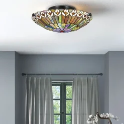 Deckenleuchten|Flurlampen*Elstead Deckenlampe Buntglas Ø 42 cm rund 2x E27 Tiffany Stil