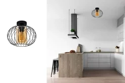 Flurlampen|Bürolampen*Belis Deckenlampe E27 Ø25 cm Schwarz Honig blendarm Retro